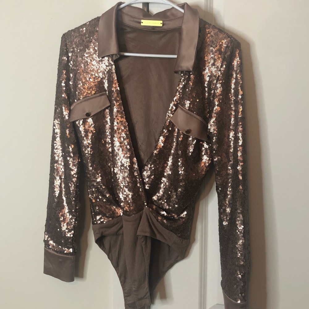 JLUXLABEL brown/sequin body suit